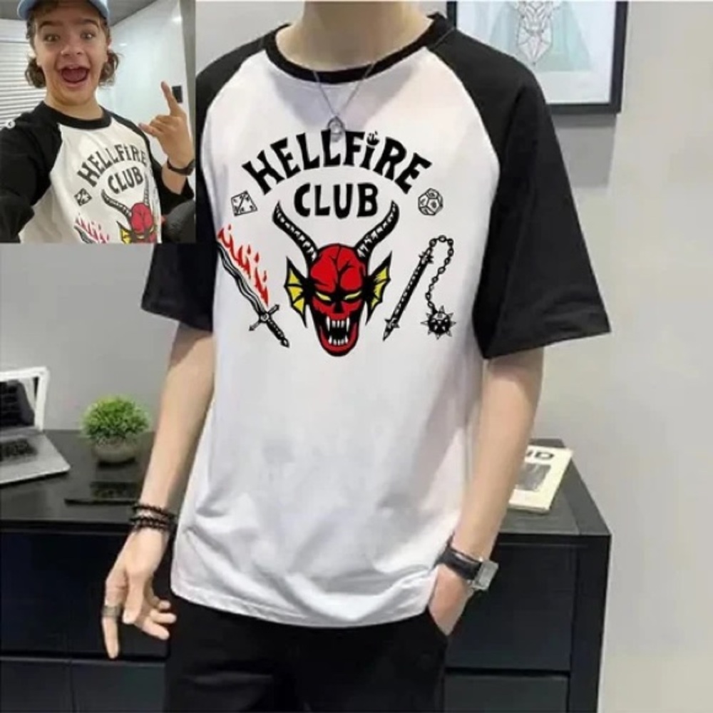 HELLFIRE CLUB STRANGER THINGS white and black soft t-shirt Halloween